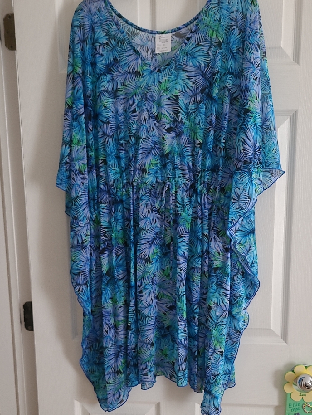 A Shore Fit! Tropical Print Swim Cover Up in Blue & Green